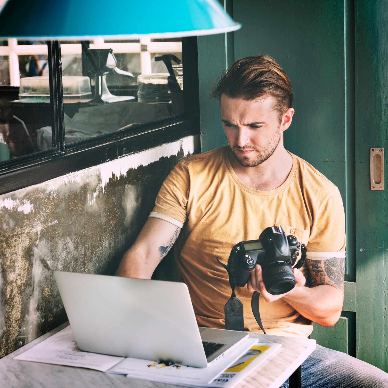 Man Camera Photographer Laptop Photography Concept